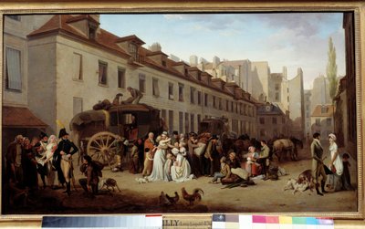 De aankomst van een diligence op de binnenplaats van Messageries Schilderij door Louis Leopold Boilly (1761-1845). 1803 door Louis Leopold Boilly