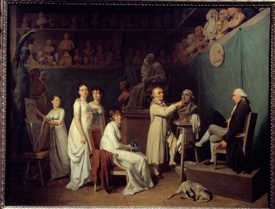 Het atelier van beeldhouwer Jean Baptiste Houdon door Louis Leopold Boilly