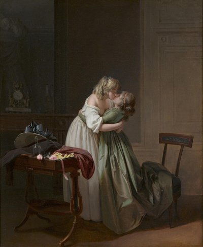 Twee jonge vrouwen kussen, ca. 1790-1794 door Louis Leopold Boilly