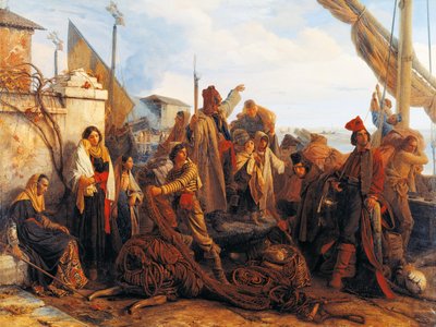 Vissers vertrekken op de Adriatische Zee door Louis Leopold Robert