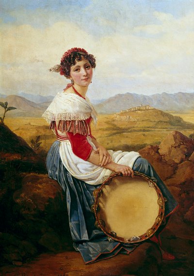 Portret van een boer uit het platteland van Rome Een jonge Italiaanse muzikant met een tamboerijn door Louis Leopold Robert