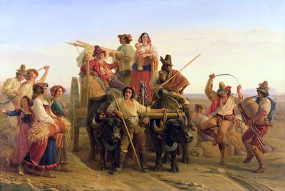 De aankomst van de oogsters in de Pontijnse moerassen, 1830 door Louis Leopold Robert