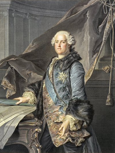 Abel Francois Poisson de Vandieres (1727-81) Markies de Marigny - Directeur van de Koninklijke gebouwen; broer van Madame de Pompadour - Portret van Abel-Francois Poisson, monsieur de Vandieres, Markies de Marigny, Directeur-Generaal van de Batim door Louis M. (after) Tocque