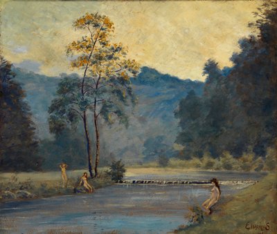 Drie meisjes en de rivier door Louis M. Eilshemius