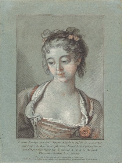 Buste van een Jonge Vrouw die Neerkijkt, 1765-1767 door Louis Marin Bonnet