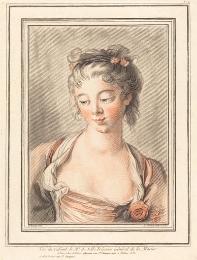 Buste van een jonge vrouw die naar beneden kijkt, 1773 of later door Louis Marin Bonnet