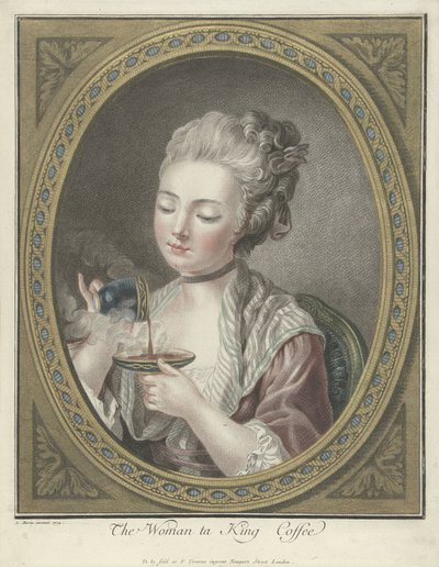 Buste van een jonge vrouw die koffie drinkt door Louis Marin Bonnet