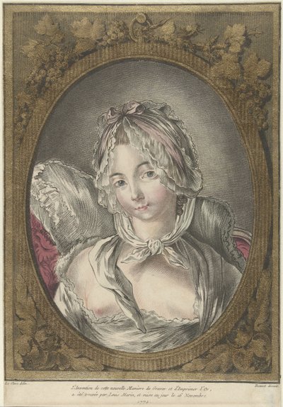 Buste van een jonge vrouw met een mutsje door Louis Marin Bonnet