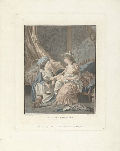 Moeder met kind en dienstmeisje door Louis Marin Bonnet
