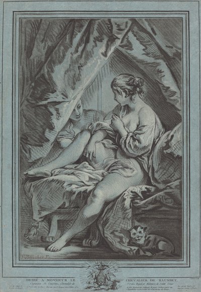 Jonge vrouw zittend op een bed, 1767 door Louis Marin Bonnet