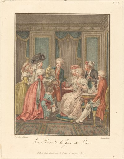 Nieuwjaarsgeschenken door Louis Marin Bonnet after Jean Baptiste Hüet, I