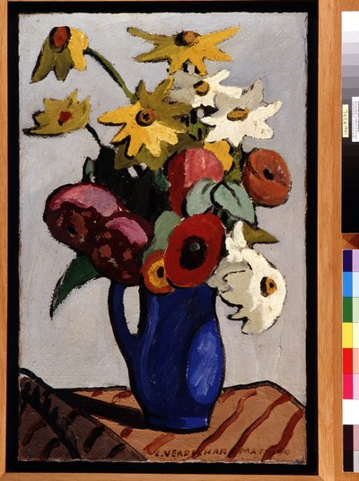 Boeket bloemen in blauwe vaas door Louis Mathieu Verdilhan