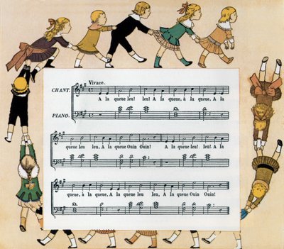 Partituur en illustratie van kinderlied 