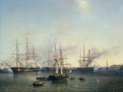 Verovering van Palembang, Sumatra in Indonesië, door Luitenant-Generaal De Kock, 24 juni 1821 door Louis Meijer (signed by artist)