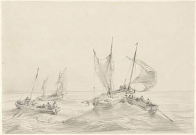 Zee met vissersschepen door Louis Meijer
