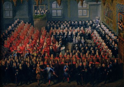 Bed van Justitie gehouden in het Parlement van Parijs, 12 september 1715 door Louis Michel Dumesnil