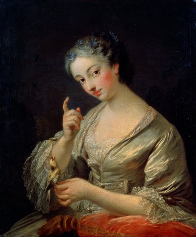 Dame met een vogel, 18e eeuw door Louis Michel van Loo