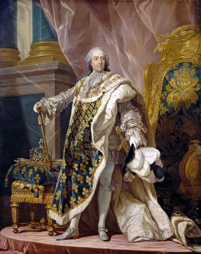 Portret van Lodewijk XV in zijn koninklijke kostuum door Louis Michel van Loo