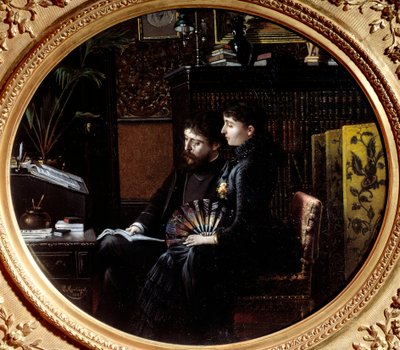 Alphonse Daudet (1840 - 1897) en zijn vrouw Julie Allard (1844-1940) in hun werkkamer. Schilderij door Louis Montegut (1855-?) door Louis Montegut