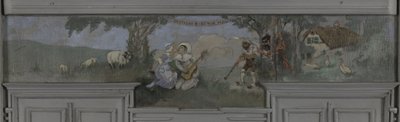 Pierrot en Colombine - Model voor de eetkamer van Jean Coquelin, Villa Longchamp, Neuilly, circa 1900 door Louis Morin