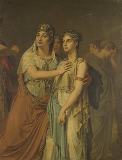 De actrices Joanna Cornelia Ziesenis-Wattier (1762-1827) en Geertruida Jacoba Grevelink-Hilverdink (1786-1827) in Iphigenia (1674) van Jean Racine (1639-99) door Louis Moritz