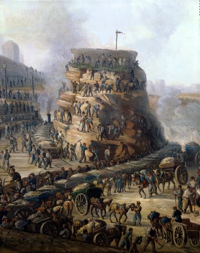 De Keizer Napoleon III en de Keizerin Eugenie bezoeken de Chaillot Heuvel tijdens het nivelleren, 1867 (detail) door Louis Moullin