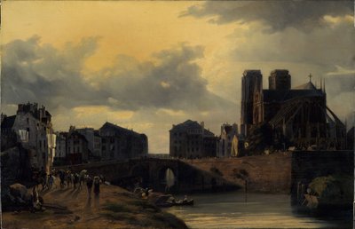 Het koor van de Notre-Dame en de Hôpital-Dieu brug door Louis Nicolas Matout