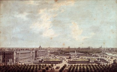 Zicht op Place Louis XV (huidige Place de la Concorde in Parijs) door Louis Nicolas de Lespinasse