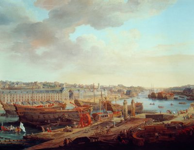 Scheepswerf: De stad Brest (detail). Schilderij door Louis Nicolas van Blarenberghe (1716-1794) 1774 door Louis Nicolas van Blarenberghe