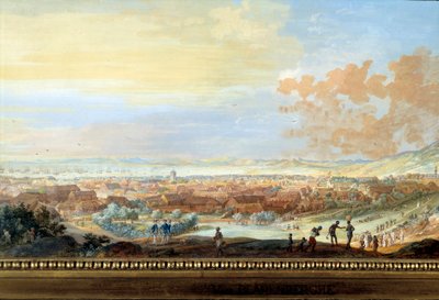 Uitzicht op de stad Cap français (Cap de la République) gezien vanaf de heuvel in Santo Domingo Detail. Schilderij door Louis Nicolas Van Blarenberghe (1716-1794) 1779 La Rochelle, Musee du Nouveau Monde door Louis Nicolas van Blarenberghe