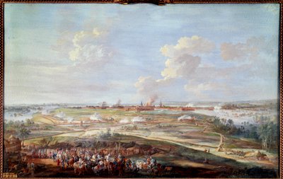 Uitzicht op het beleg van Menen door Lodewijk XV van 28 mei tot 4 juni 1744 door Louis Nicolas van Blarenberghe