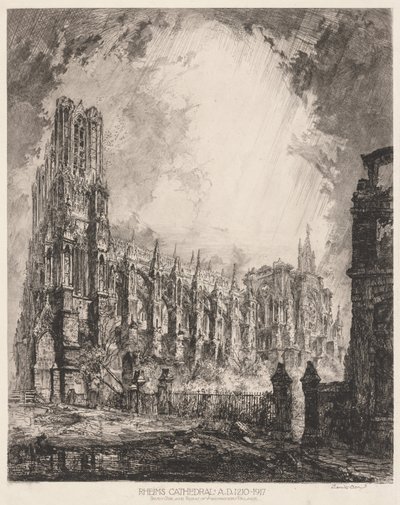 Kathedraal van Reims en Ruïnes van het Aartsbisschoppelijk Paleis door Louis Orr