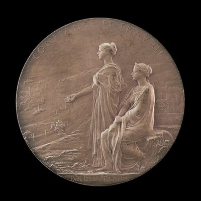Personificaties van Vertrouwen en Industrie in een Landschap [achterkant], 1900 door Louis Oscar Roty