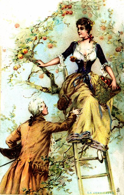 Plukken: Reclame voor cacao Blooker 1874 (prent) door Louis Paul Pierre Dumont