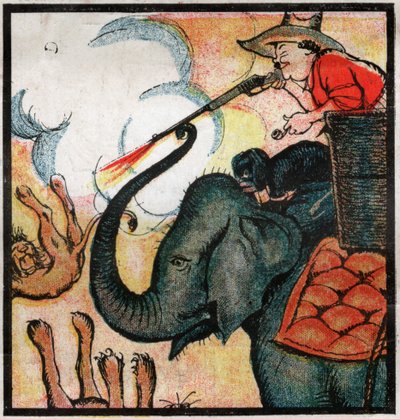 Nestor Fenleroc, Europese kolonist doodt leeuwen door op een olifant te schieten in Afrika. 1923 door Louis Peltier