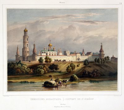 Het Simonov-klooster in Moskou. Werk van Louis Pierre Alphonse Bichebois (1801-1850), gravure ingekleurd met aquarel, begin 19e eeuw. Franse kunst, landschap, classicisme. Staatsmuseum van A. S.  door Louis Philippe Alphonse Bichebois