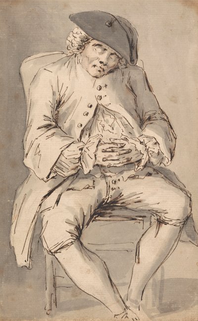 Een slapende man met gekruiste handen in een stoel door Louis Philippe Boitard