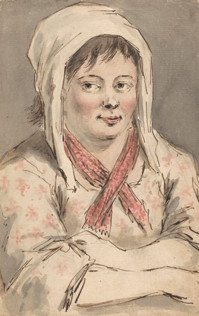 Een jonge boerenmeisje met gekruiste armen door Louis Philippe Boitard