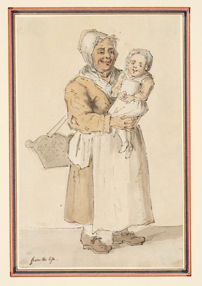 Studie van een vrouw en kind getekend naar het leven door Louis Philippe Boitard