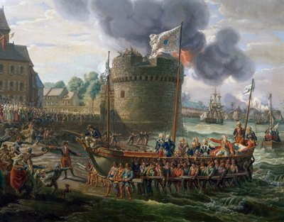 Lodewijk XVI bezoekt de haven van Cherbourg, 23 juni door Louis Philippe Crepin