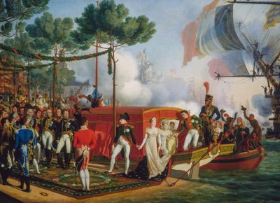 Napoleon Bonaparte en Marie Louise landen in Antwerpen door Louis Philippe Crepin