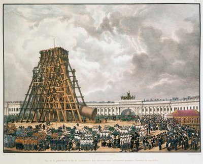 Het oprichten van de Alexanderzuil in Sint-Petersburg door Louis Pierre Alphonse Bichebois