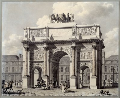 Zicht op de triomfboog van de carrousel in Parijs door Louis Pierre Baltard