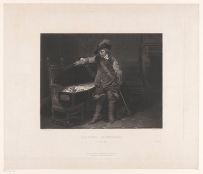 Oliver Cromwell bij de doodskist van Karel I, koning van Engeland door Louis Pierre Henriquel Dupont