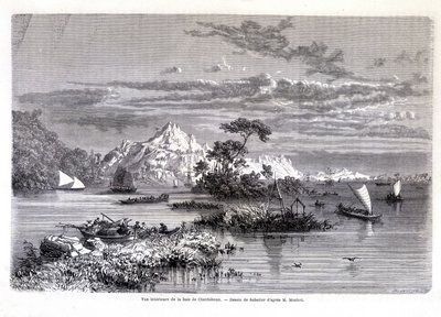 Binnenaanzicht van Chantaboun Bay, 1874. Tekening door Sabatier volgens Mr. Mouhot. Tour du monde door Louis Remy Sabatier