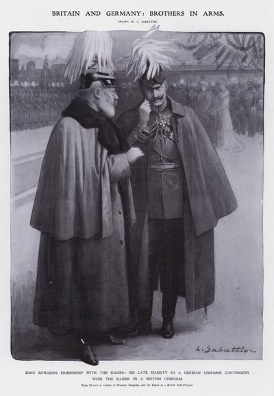 Koning Edward VII gekleed als kolonel van de Pruisische Dragonders en keizer Wilhelm II gekleed als Britse veldmaarschalk door Louis Remy Sabattier