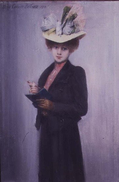 Een Elegante Dame met een Blauw Notitieboekje door Louis Robert Carrier Belleuse
