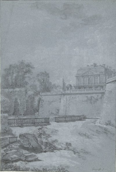 Gezicht op het park en een vleugel van kasteel Saint-Cloud door Louis Rolland Trinquesse