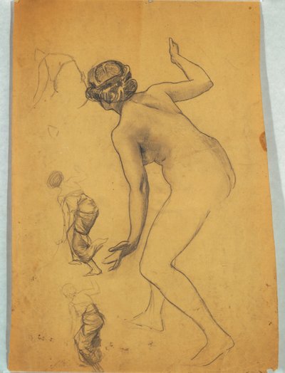 Studie van Buigende Naakte Figuur door Louis Schaettle