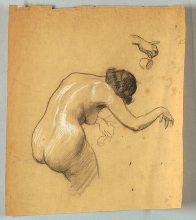 Studie van een buigende naakte figuur met een beker door Louis Schaettle